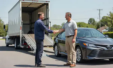 Vehicle owner beside their delivered car in Easley, South Carolina, United States