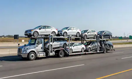 Multi-level car carrier on the highway to Fort Mill, South Carolina, United States