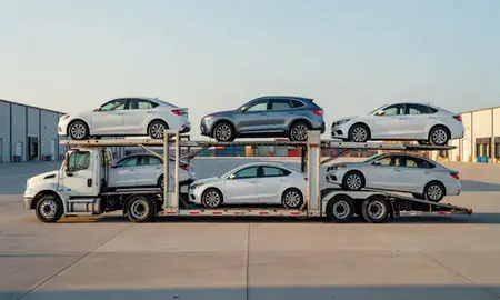 Car transporter parked in an industrial area of Fort Mill, South Carolina, United States