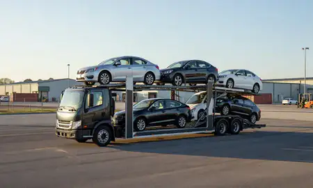 Car transporter loaded with vehicles in Goose Creek, South Carolina, United States