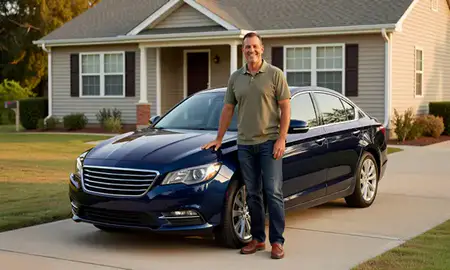 Customer with their delivered car in Greenville, South Carolina, United States