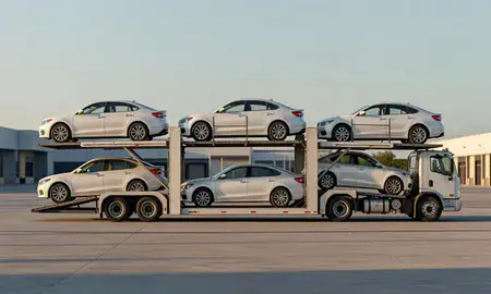 Car transporter parked in an industrial area of Greenville, South Carolina, United States