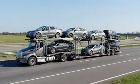 Multi-level car carrier on the highway to Greer, South Carolina, United States
