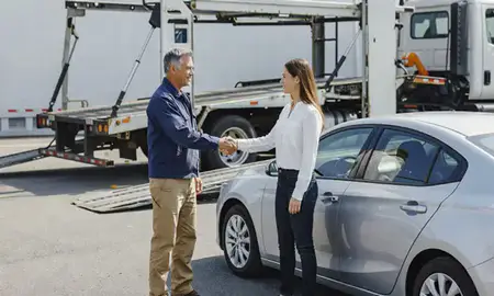 Vehicle owner beside their delivered car in Greer, South Carolina, United States