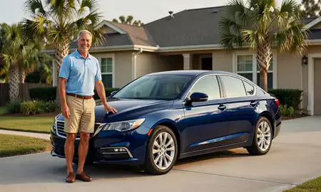Customer with their delivered car in Hilton Head Island, South Carolina, United States