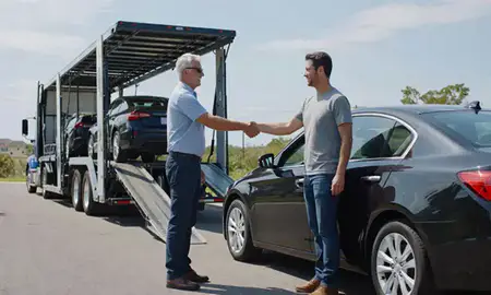 Vehicle owner beside their delivered car in Hilton Head Island, South Carolina, United States