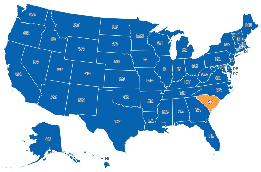 Map of South Carolina, USA