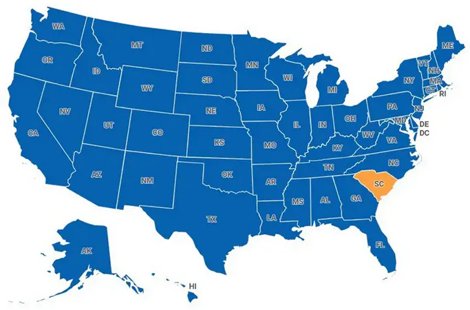 Map of South Carolina, United States