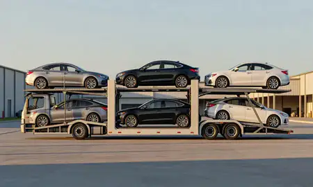 Car transporter parked in an industrial area of Mauldin, South Carolina, United States