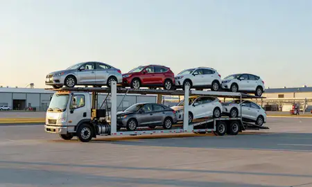 Car transporter loaded with vehicles in Mauldin, South Carolina, United States