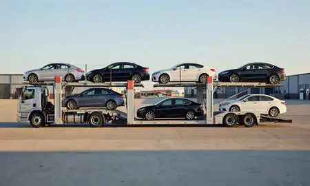 Car transporter parked in an industrial area of Mount Pleasant, South Carolina, United States