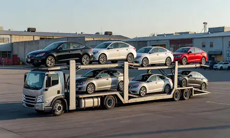 Car transporter loaded with vehicles in Mount Pleasant, South Carolina, United States