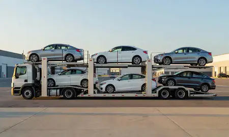Car transporter parked in an industrial area of Myrtle Beach, South Carolina, United States