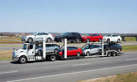 Multi-level car carrier on the highway to North Augusta, South Carolina, United States