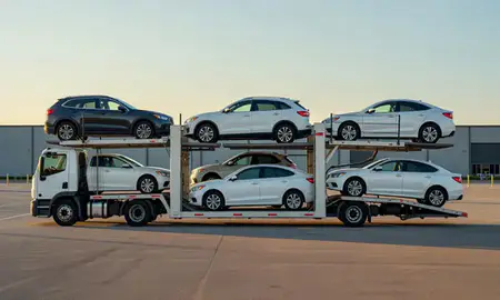 Car transporter parked in an industrial area of North Augusta, South Carolina, United States