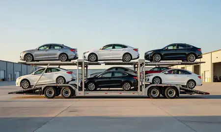 Car transporter parked in an industrial area of North Charleston, South Carolina, United States