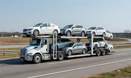 Multi-level car carrier on the highway to Rock Hill, South Carolina, United States