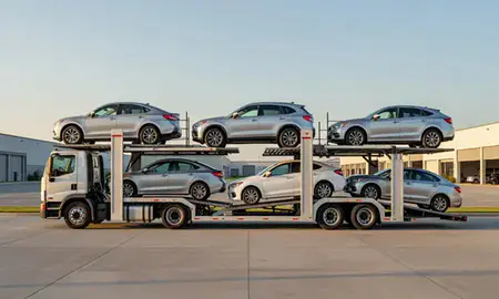 Car transporter parked in an industrial area of Rock Hill, South Carolina, United States