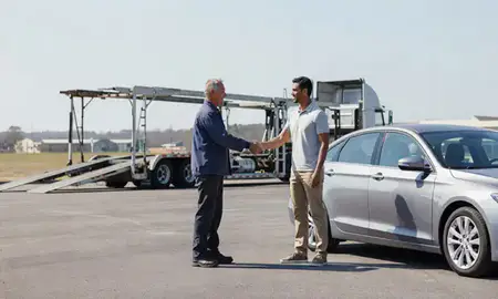 Vehicle owner beside their delivered car in Simpsonville, South Carolina, United States