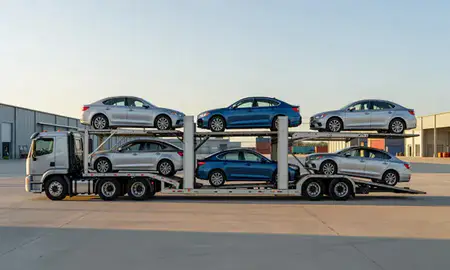Car transporter parked in an industrial area of Spartanburg, South Carolina, United States