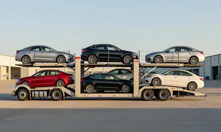 Car transporter parked in an industrial area of Summerville, South Carolina, United States