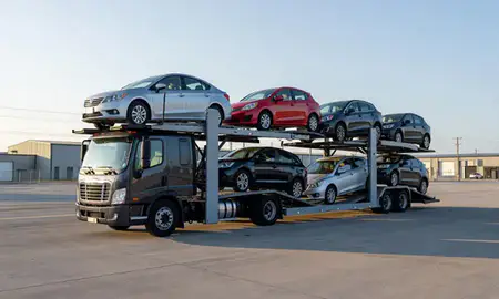 Car transporter loaded with vehicles in Summerville, South Carolina, United States