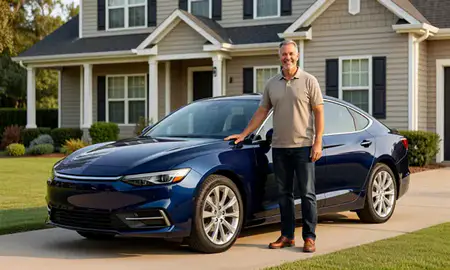 Customer with their delivered car in Taylors, South Carolina, United States