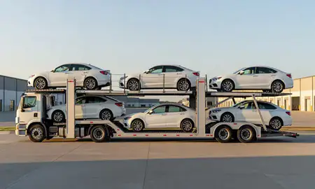 Car transporter parked in an industrial area of Taylors, South Carolina, United States