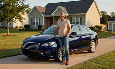 Customer with their delivered car in Wade Hampton, South Carolina, United States