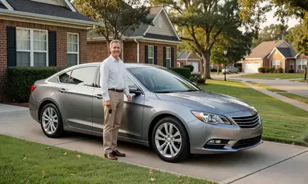 Car delivered to a driveway in Wade Hampton, South Carolina, United States
