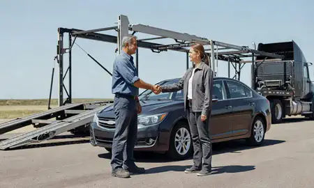 Vehicle owner beside their delivered car in Aberdeen, South Dakota, United States