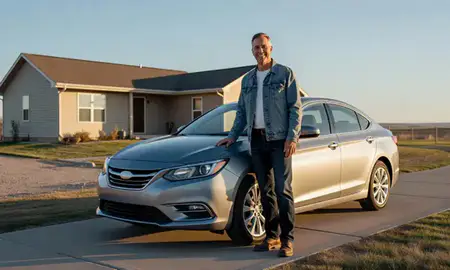 Customer with their delivered car in Belle Fourche, South Dakota, United States