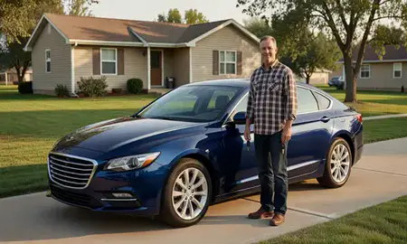 Car delivered to a driveway in Belle Fourche, South Dakota, United States