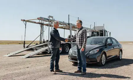 Vehicle owner beside their delivered car in Belle Fourche, South Dakota, United States