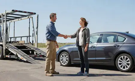 Vehicle owner beside their delivered car in Blackhawk, South Dakota, United States