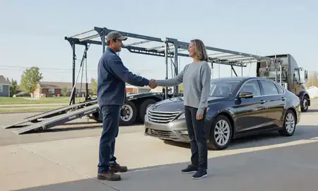 Vehicle owner beside their delivered car in Brandon, South Dakota, United States