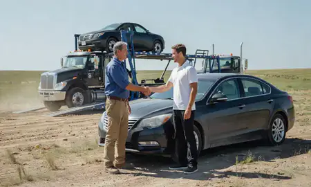 Vehicle owner beside their delivered car in Dakota Dunes, South Dakota, United States