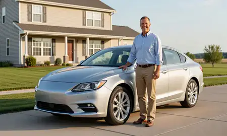 Customer with their delivered car in Dell Rapids, South Dakota, United States