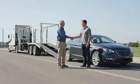 Vehicle owner beside their delivered car in Harrisburg, South Dakota, United States