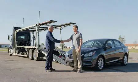 Vehicle owner beside their delivered car in Hartford, South Dakota, United States