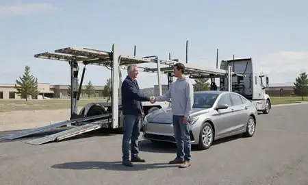 Vehicle owner beside their delivered car in Lead, South Dakota, United States