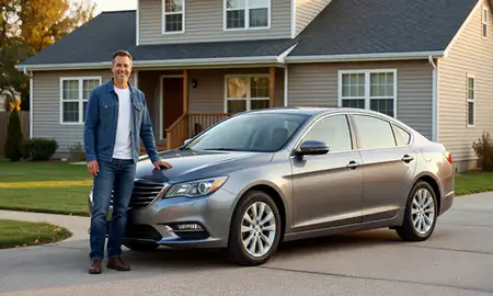 Customer with their delivered car in Madison, South Dakota, United States