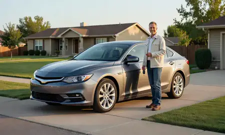 Car delivered to a driveway in Madison, South Dakota, United States