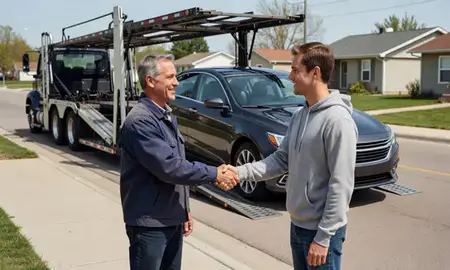 Vehicle owner beside their delivered car in Madison, South Dakota, United States