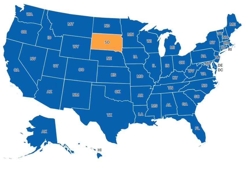 Map of South Dakota, USA