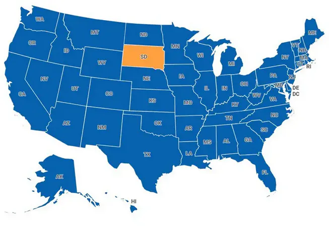 Map of South Dakota, United States