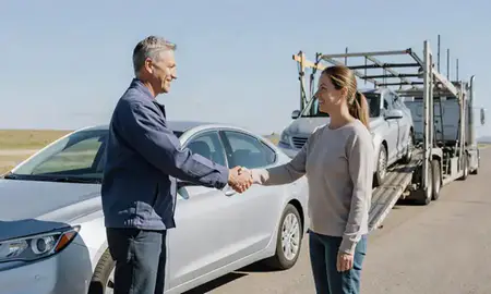 Vehicle owner beside their delivered car in Milbank, South Dakota, United States