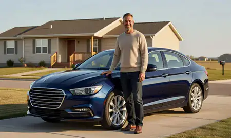 Customer with their delivered car in Mobridge, South Dakota, United States