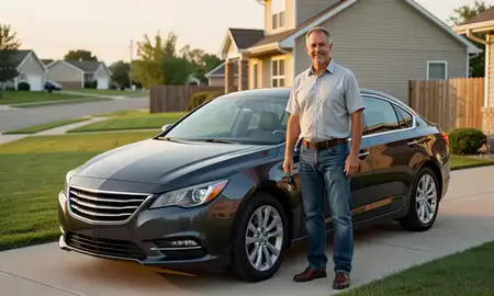 Car delivered to a driveway in Mobridge, South Dakota, United States
