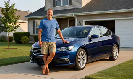 Customer with their delivered car in North Sioux City, South Dakota, United States